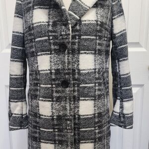 Banana Republic Black and White Plaid Pea Coat